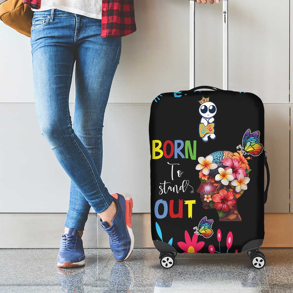Born to Stand Out Autism Awareness Luggage Cover Brain Mind and Yippee!