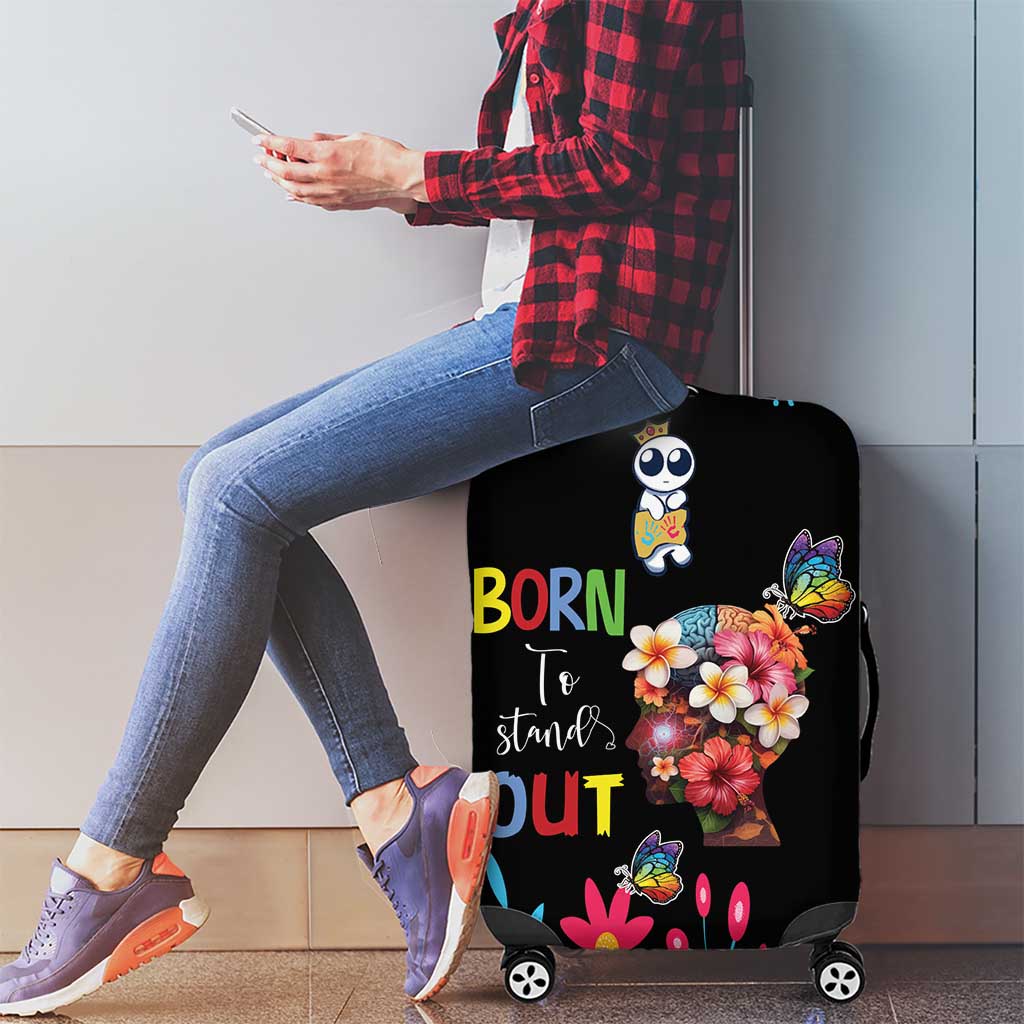 Born to Stand Out Autism Awareness Luggage Cover Brain Mind and Yippee!