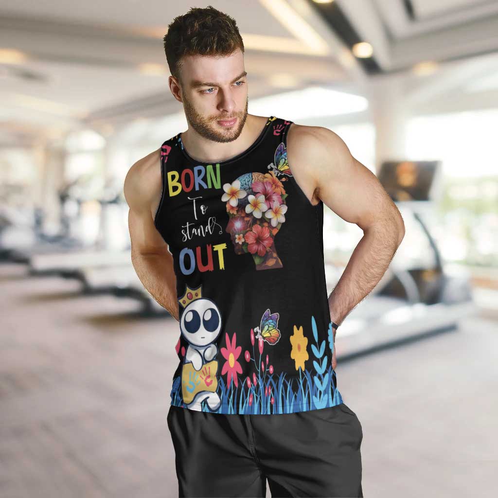 Born to Stand Out Autism Awareness Men Tank Top Brain Mind and Yippee!