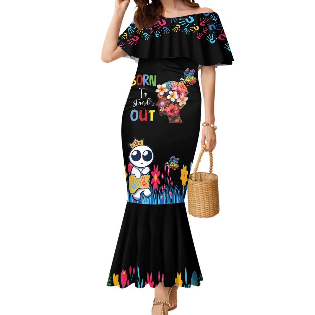Born to Stand Out Autism Awareness Mermaid Dress Brain Mind and Yippee!