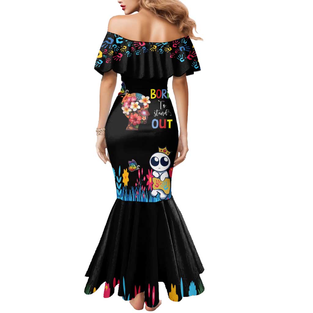 Born to Stand Out Autism Awareness Mermaid Dress Brain Mind and Yippee!
