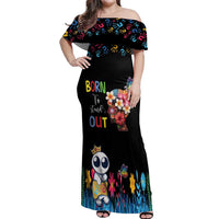 Born to Stand Out Autism Awareness Off Shoulder Maxi Dress Brain Mind and Yippee!