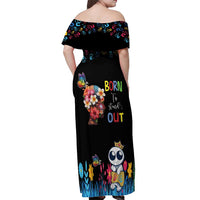 Born to Stand Out Autism Awareness Off Shoulder Maxi Dress Brain Mind and Yippee!