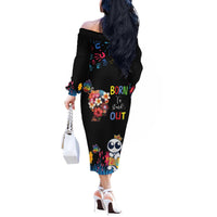 Born to Stand Out Autism Awareness Off The Shoulder Long Sleeve Dress Brain Mind and Yippee!