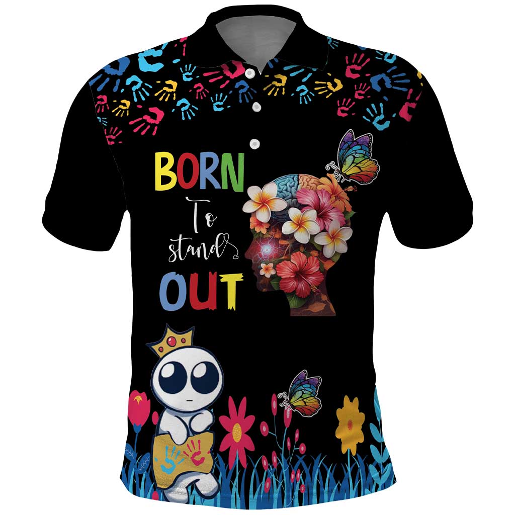 Born to Stand Out Autism Awareness Polo Shirt Brain Mind and Yippee!