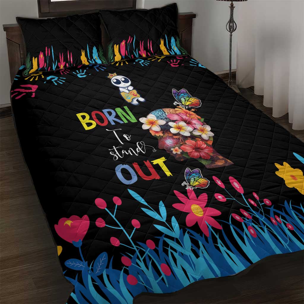 Born to Stand Out Autism Awareness Quilt Bed Set Brain Mind and Yippee!