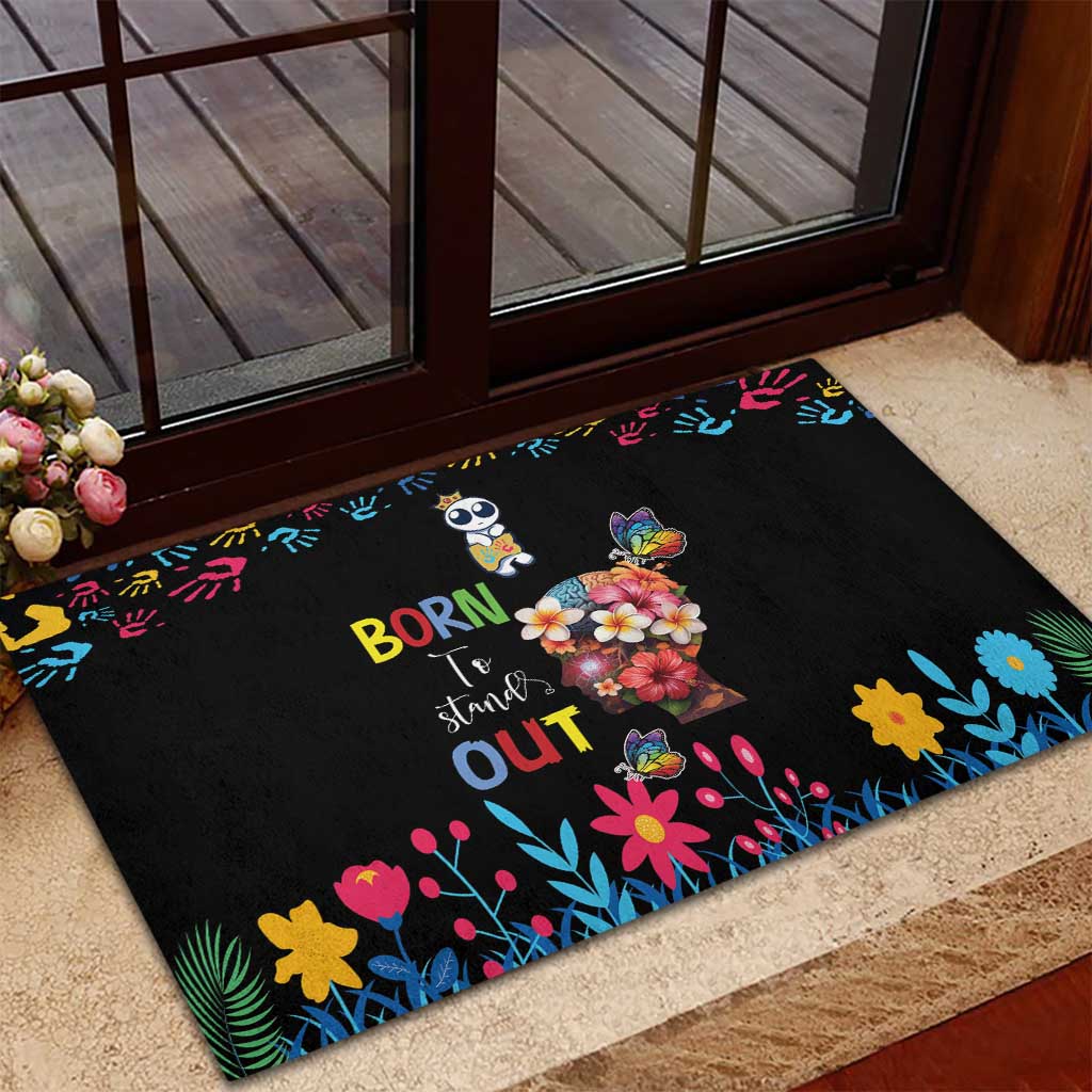 Born to Stand Out Autism Awareness Rubber Doormat Brain Mind and Yippee!