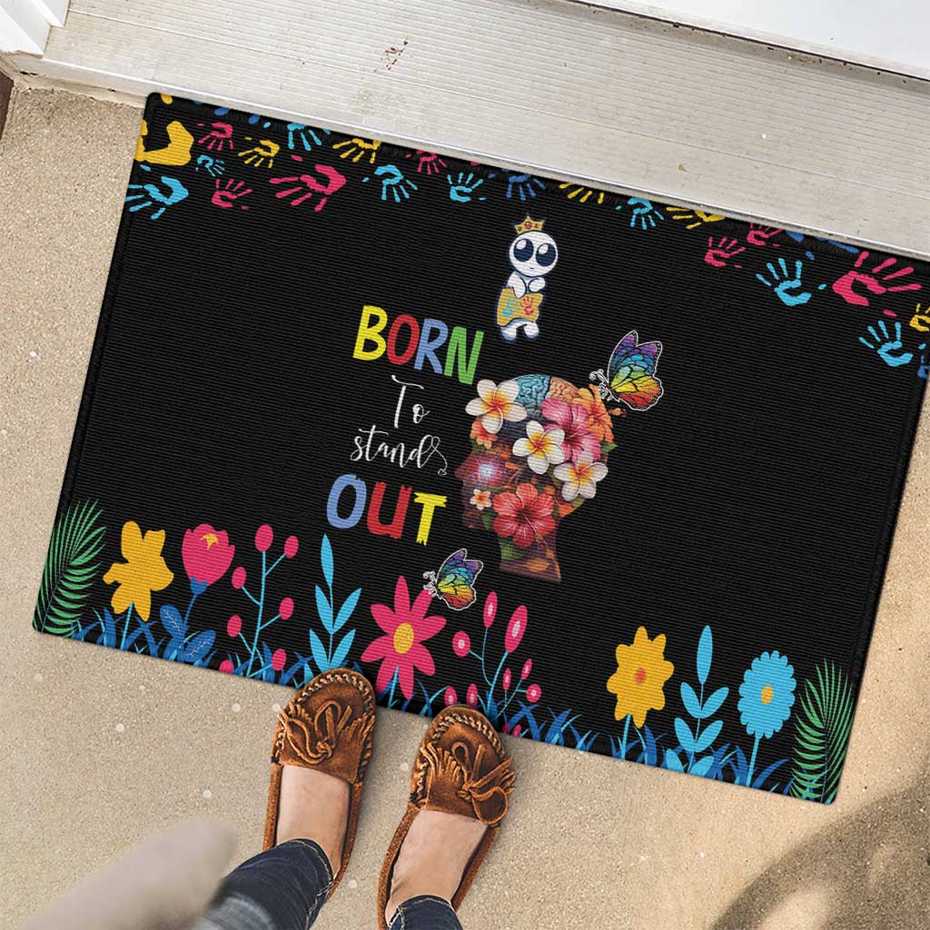 Born to Stand Out Autism Awareness Rubber Doormat Brain Mind and Yippee!