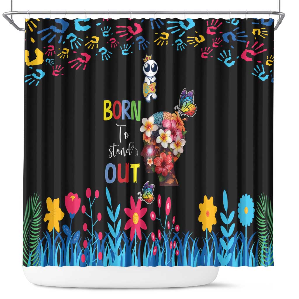 Born to Stand Out Autism Awareness Shower Curtain Brain Mind and Yippee!