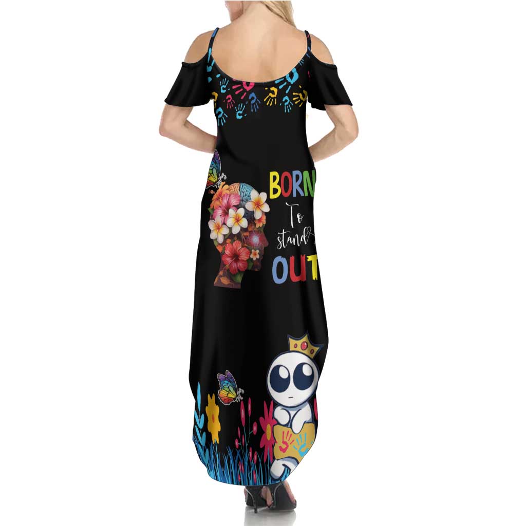 Born to Stand Out Autism Awareness Summer Maxi Dress Brain Mind and Yippee!