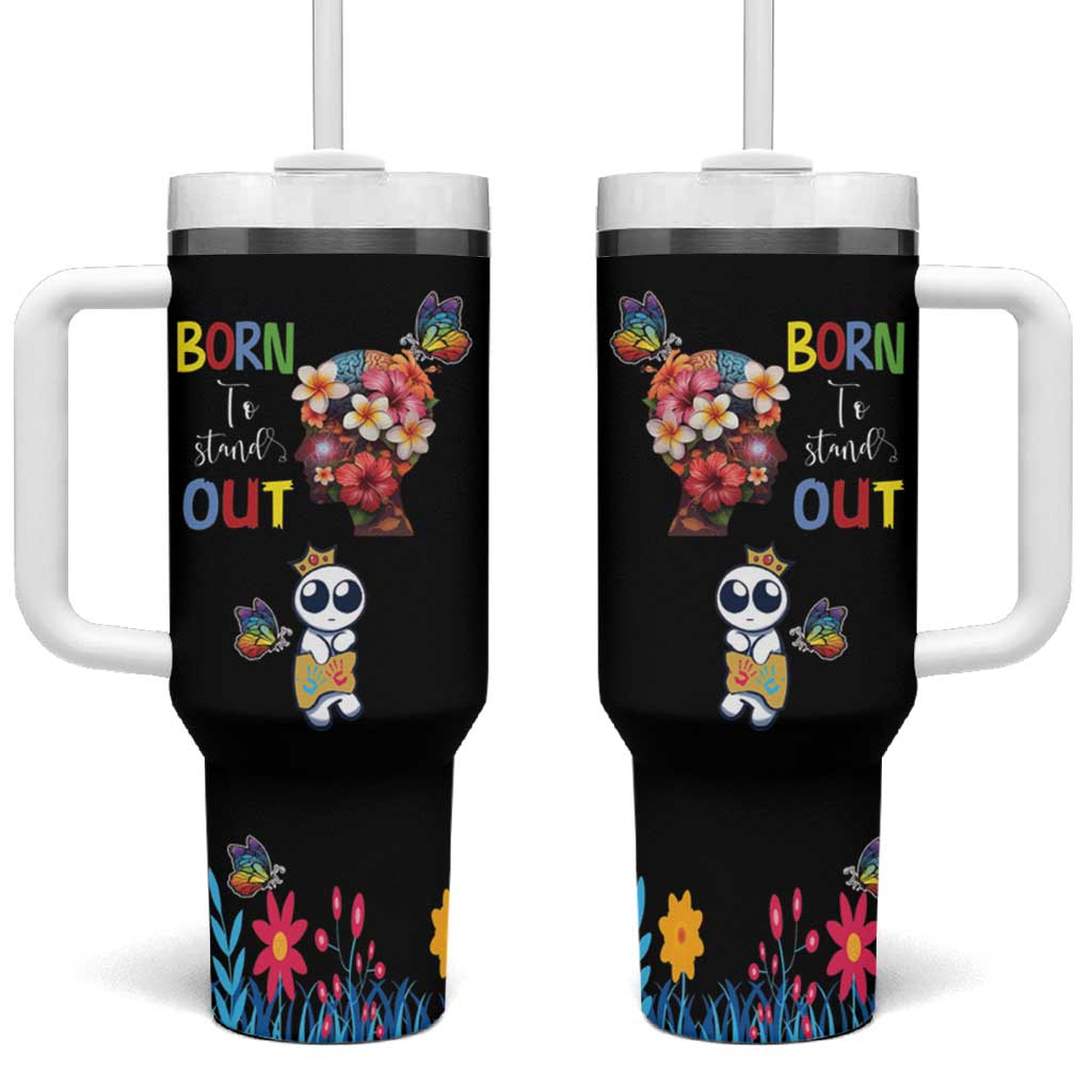 Born to Stand Out Autism Awareness Tumbler With Handle Brain Mind and Yippee!