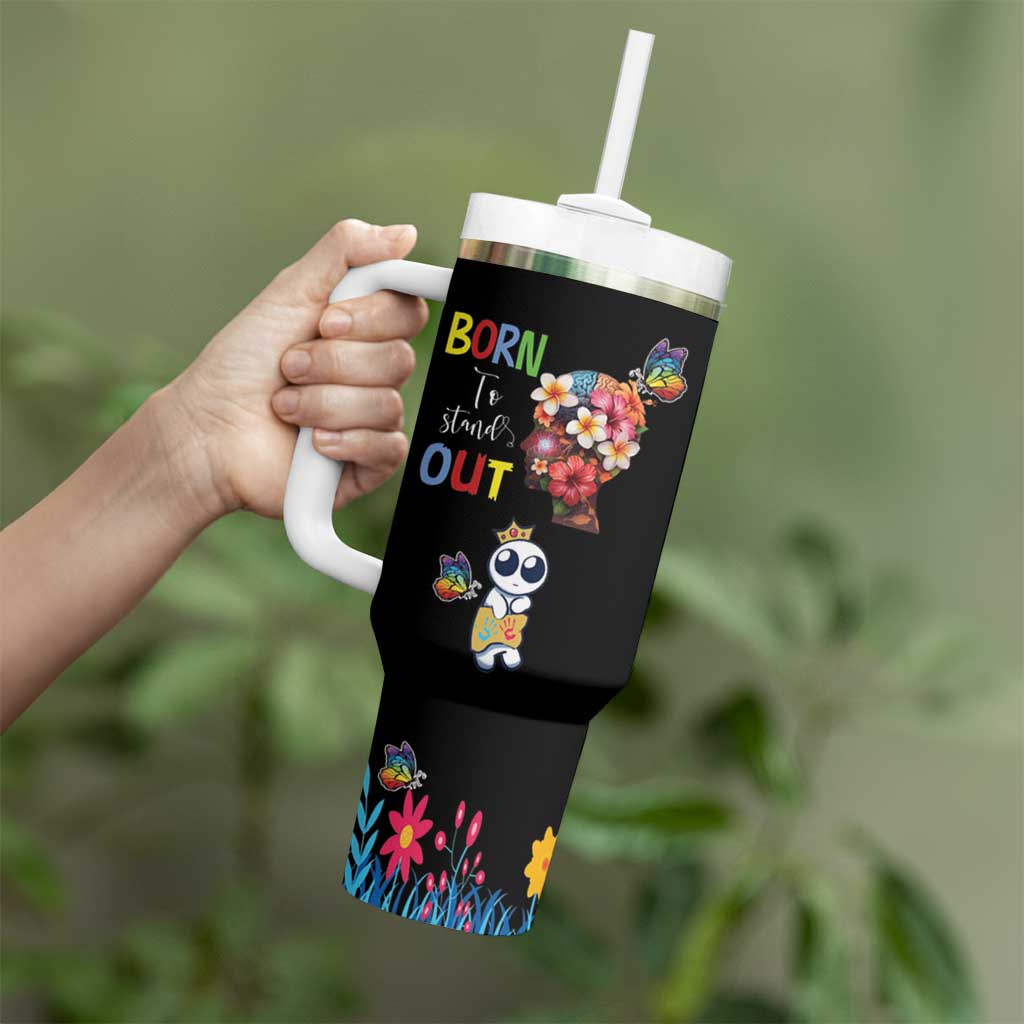 Born to Stand Out Autism Awareness Tumbler With Handle Brain Mind and Yippee!