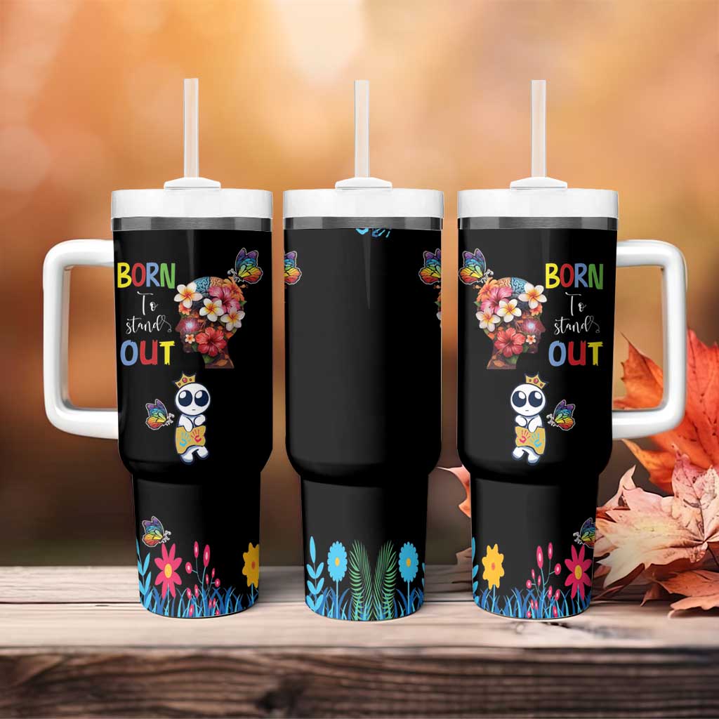 Born to Stand Out Autism Awareness Tumbler With Handle Brain Mind and Yippee!