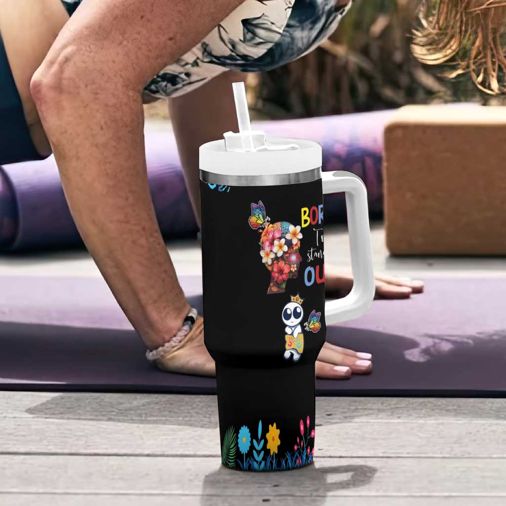 Born to Stand Out Autism Awareness Tumbler With Handle Brain Mind and Yippee!