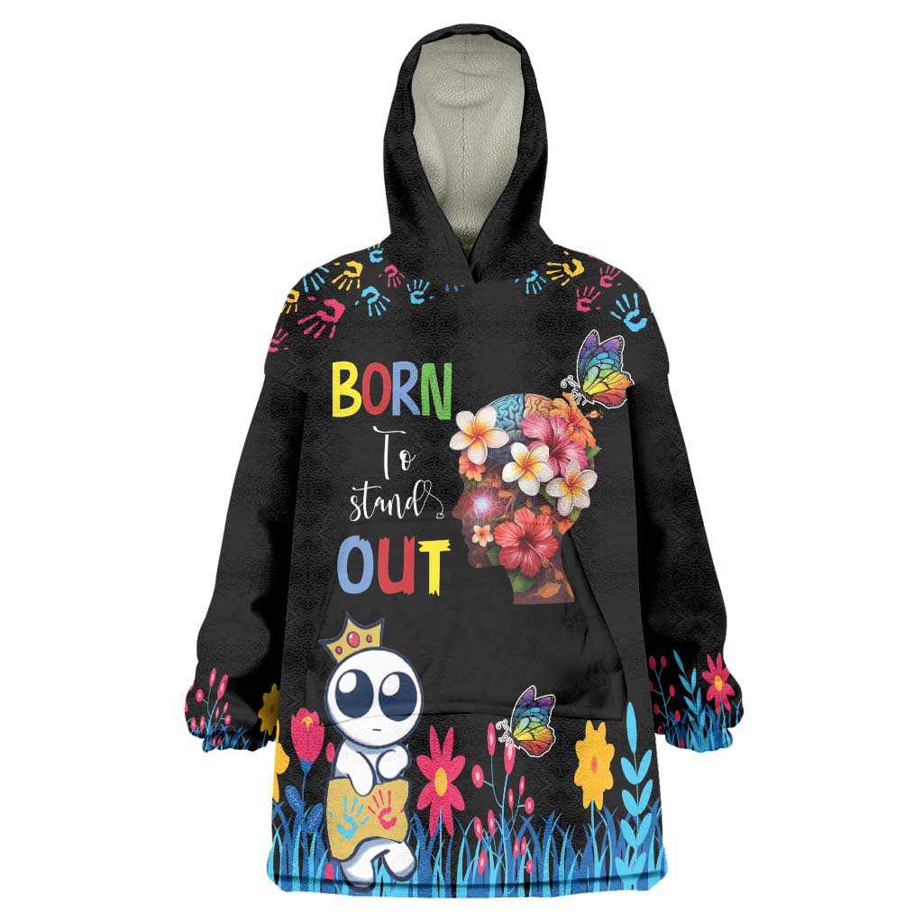 Born to Stand Out Autism Awareness Wearable Blanket Hoodie Brain Mind and Yippee!