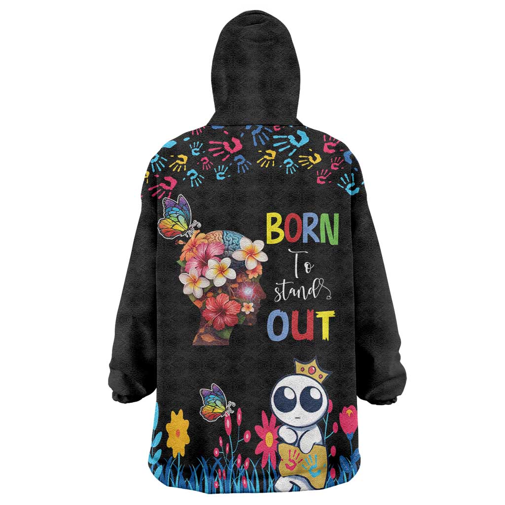 Born to Stand Out Autism Awareness Wearable Blanket Hoodie Brain Mind and Yippee!