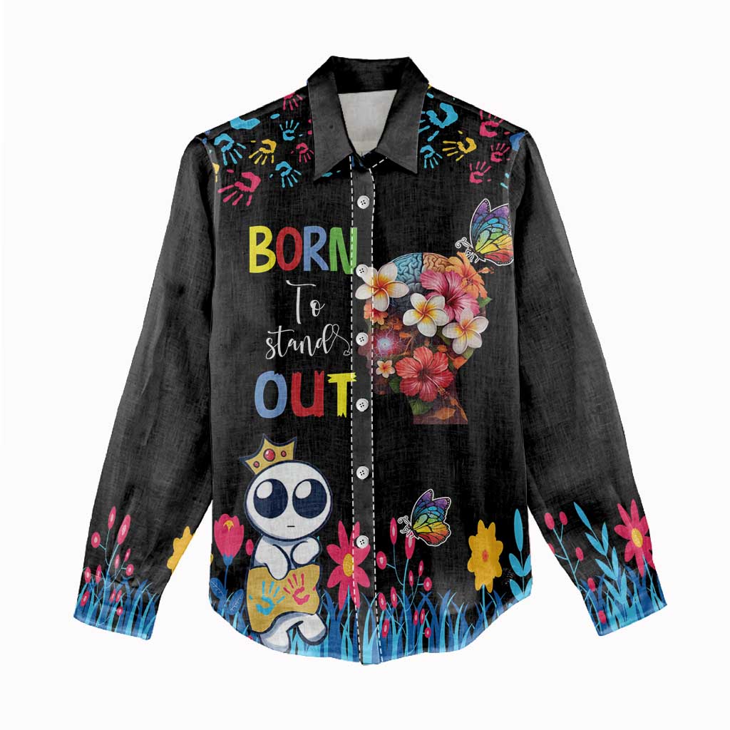 Born to Stand Out Autism Awareness Women Casual Shirt Brain Mind and Yippee!