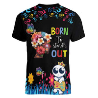 Born to Stand Out Autism Awareness Women V-Neck T-Shirt Brain Mind and Yippee!