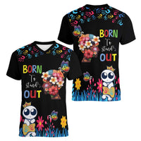 Born to Stand Out Autism Awareness Women V-Neck T-Shirt Brain Mind and Yippee!