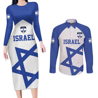 Custom Israel Football Go Champions Couples Matching Long Sleeve Bodycon Dress and Long Sleeve Button Shirt Sporty Style