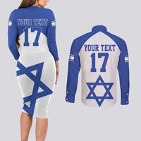 Custom Israel Football Go Champions Couples Matching Long Sleeve Bodycon Dress and Long Sleeve Button Shirt Sporty Style