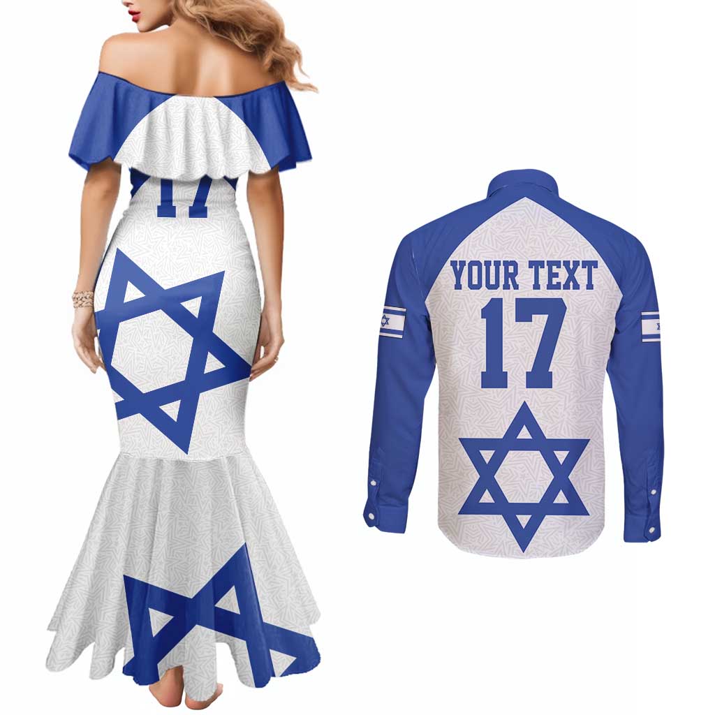 Custom Israel Football Go Champions Couples Matching Mermaid Dress and Long Sleeve Button Shirt Sporty Style