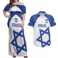 Custom Israel Football Go Champions Couples Matching Off Shoulder Maxi Dress and Hawaiian Shirt Sporty Style