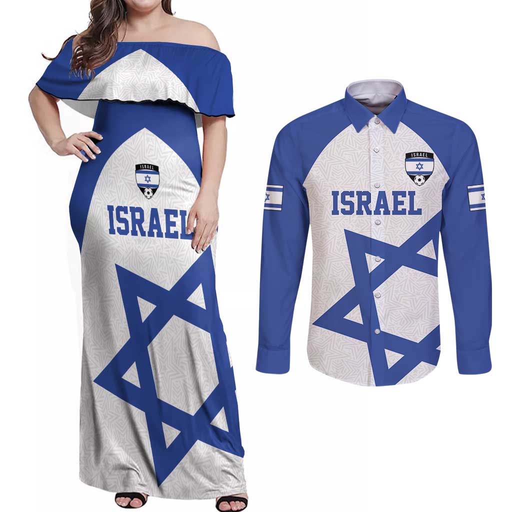 Custom Israel Football Go Champions Couples Matching Off Shoulder Maxi Dress and Long Sleeve Button Shirt Sporty Style