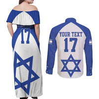 Custom Israel Football Go Champions Couples Matching Off Shoulder Maxi Dress and Long Sleeve Button Shirt Sporty Style