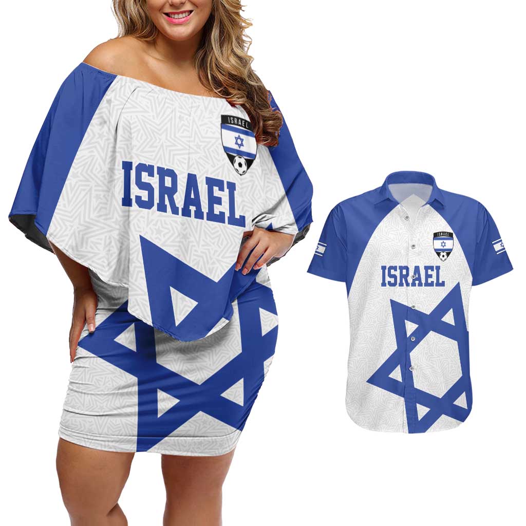 Custom Israel Football Go Champions Couples Matching Off Shoulder Short Dress and Hawaiian Shirt Sporty Style