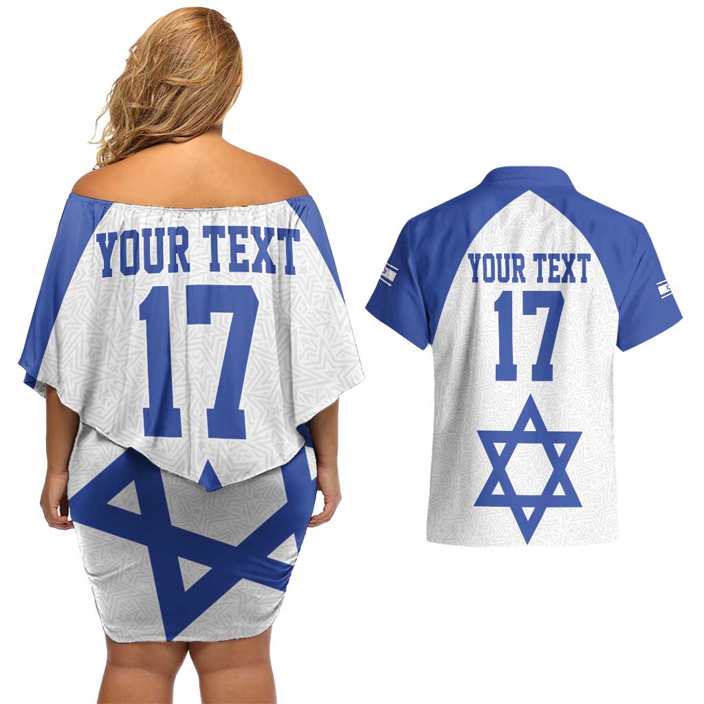 Custom Israel Football Go Champions Couples Matching Off Shoulder Short Dress and Hawaiian Shirt Sporty Style