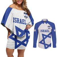 Custom Israel Football Go Champions Couples Matching Off Shoulder Short Dress and Long Sleeve Button Shirt Sporty Style