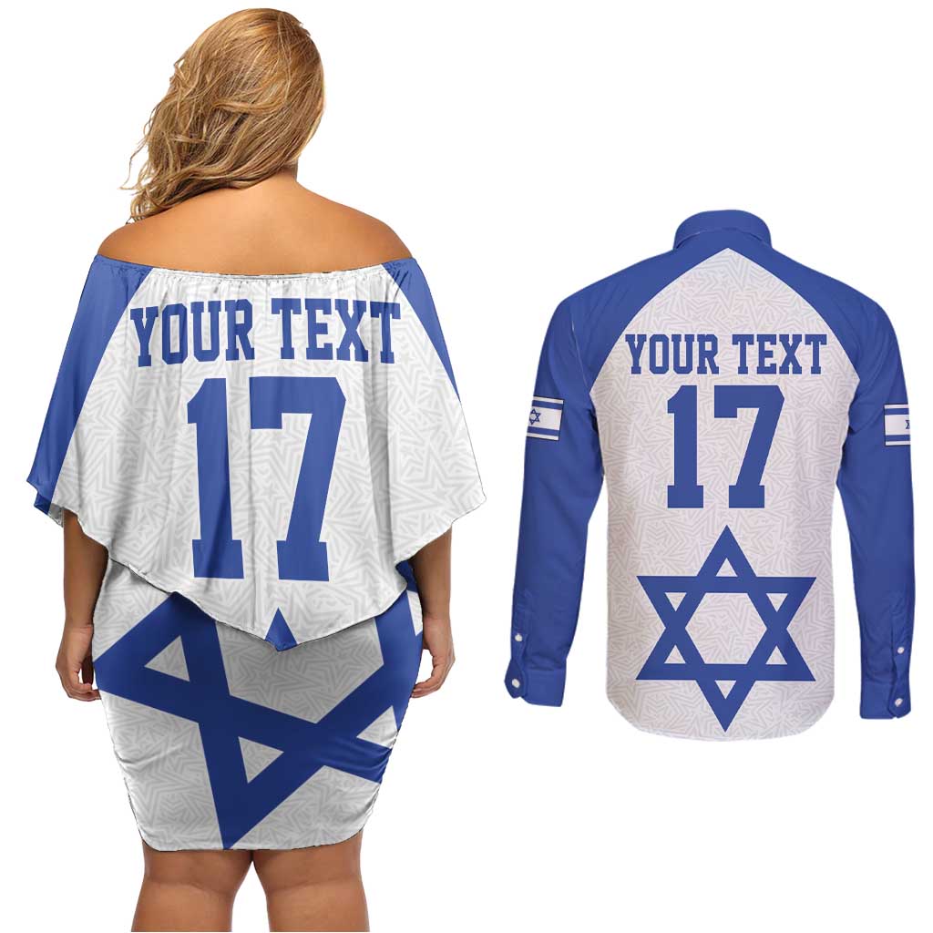 Custom Israel Football Go Champions Couples Matching Off Shoulder Short Dress and Long Sleeve Button Shirt Sporty Style