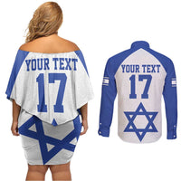 Custom Israel Football Go Champions Couples Matching Off Shoulder Short Dress and Long Sleeve Button Shirt Sporty Style
