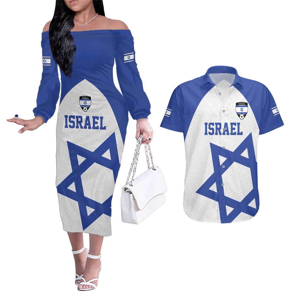 Custom Israel Football Go Champions Couples Matching Off The Shoulder Long Sleeve Dress and Hawaiian Shirt Sporty Style