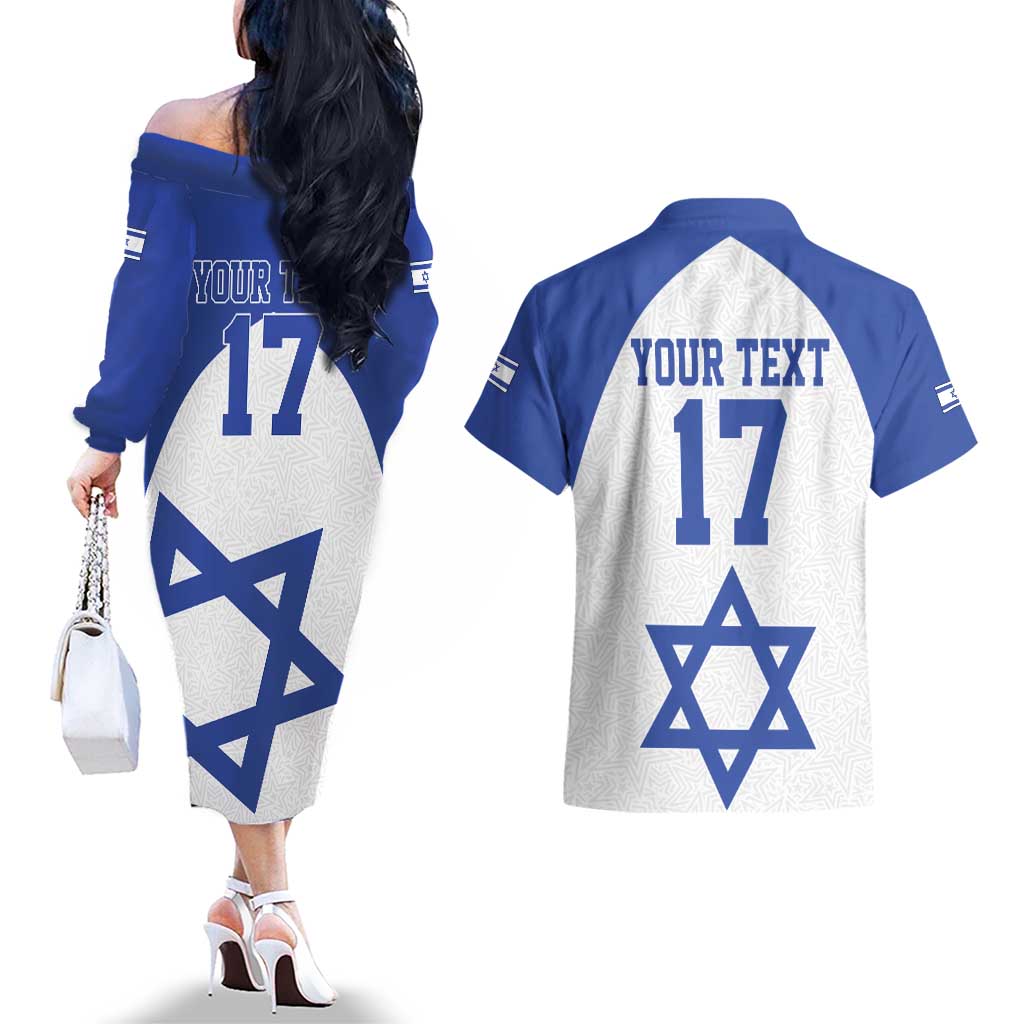 Custom Israel Football Go Champions Couples Matching Off The Shoulder Long Sleeve Dress and Hawaiian Shirt Sporty Style