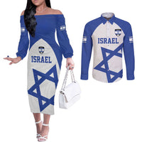 Custom Israel Football Go Champions Couples Matching Off The Shoulder Long Sleeve Dress and Long Sleeve Button Shirt Sporty Style