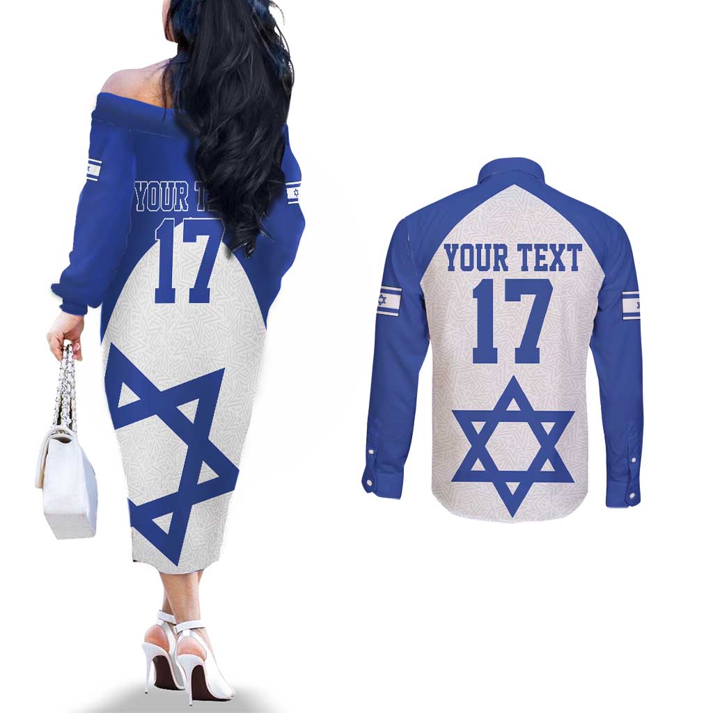 Custom Israel Football Go Champions Couples Matching Off The Shoulder Long Sleeve Dress and Long Sleeve Button Shirt Sporty Style