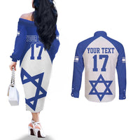 Custom Israel Football Go Champions Couples Matching Off The Shoulder Long Sleeve Dress and Long Sleeve Button Shirt Sporty Style