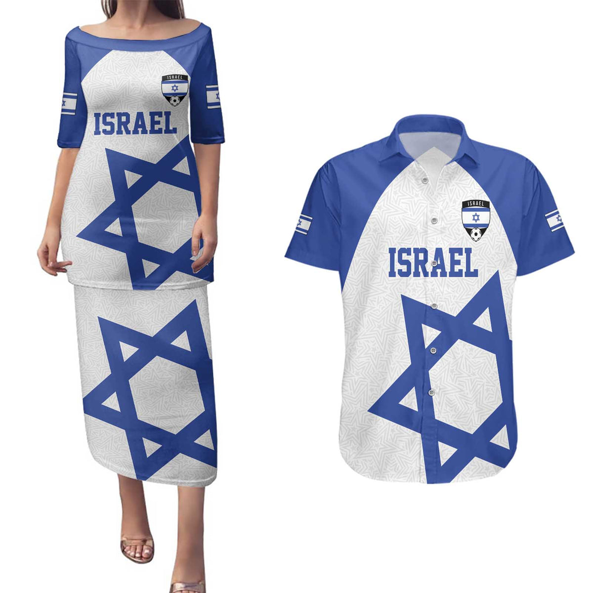 Custom Israel Football Go Champions Couples Matching Puletasi and Hawaiian Shirt Sporty Style