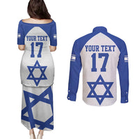Custom Israel Football Go Champions Couples Matching Puletasi and Long Sleeve Button Shirt Sporty Style