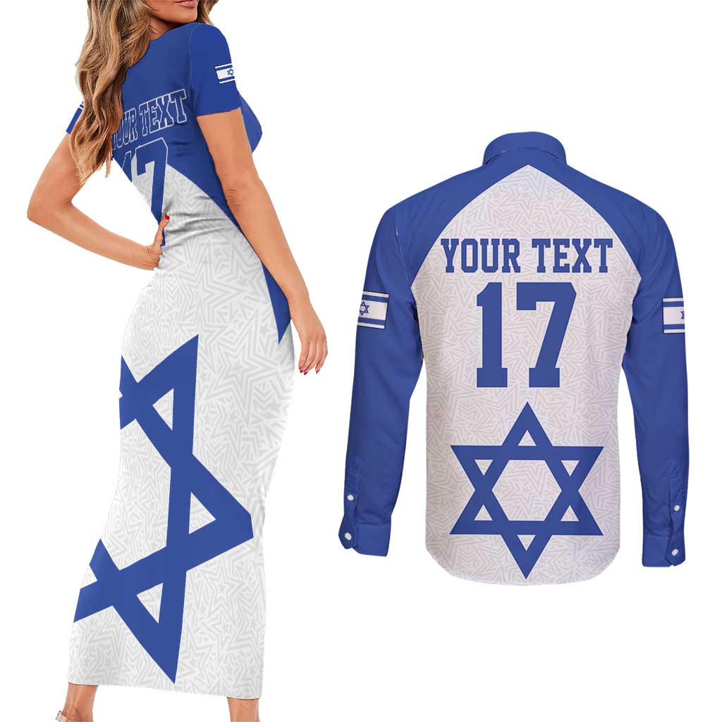 Custom Israel Football Go Champions Couples Matching Short Sleeve Bodycon Dress and Long Sleeve Button Shirt Sporty Style