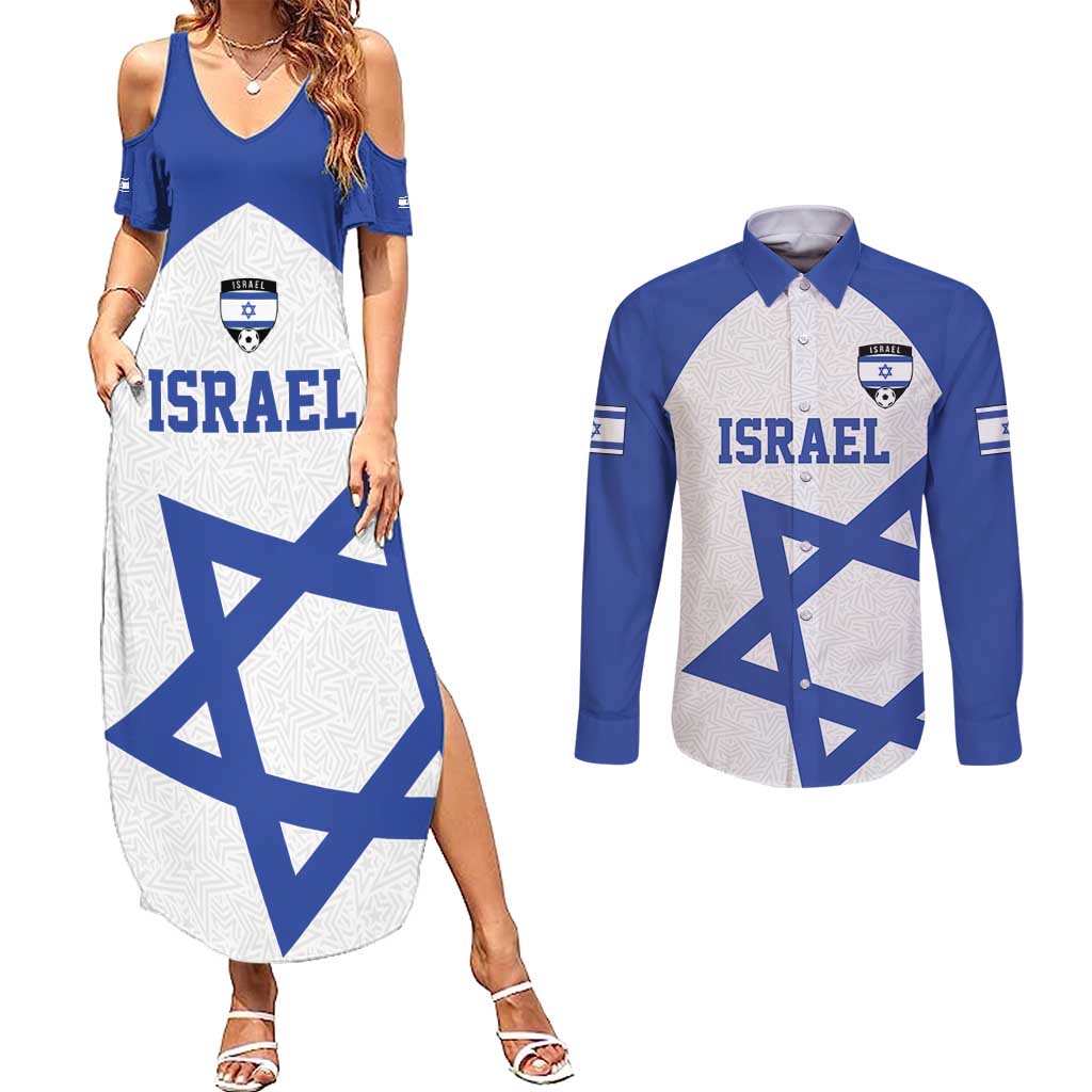 Custom Israel Football Go Champions Couples Matching Summer Maxi Dress and Long Sleeve Button Shirt Sporty Style