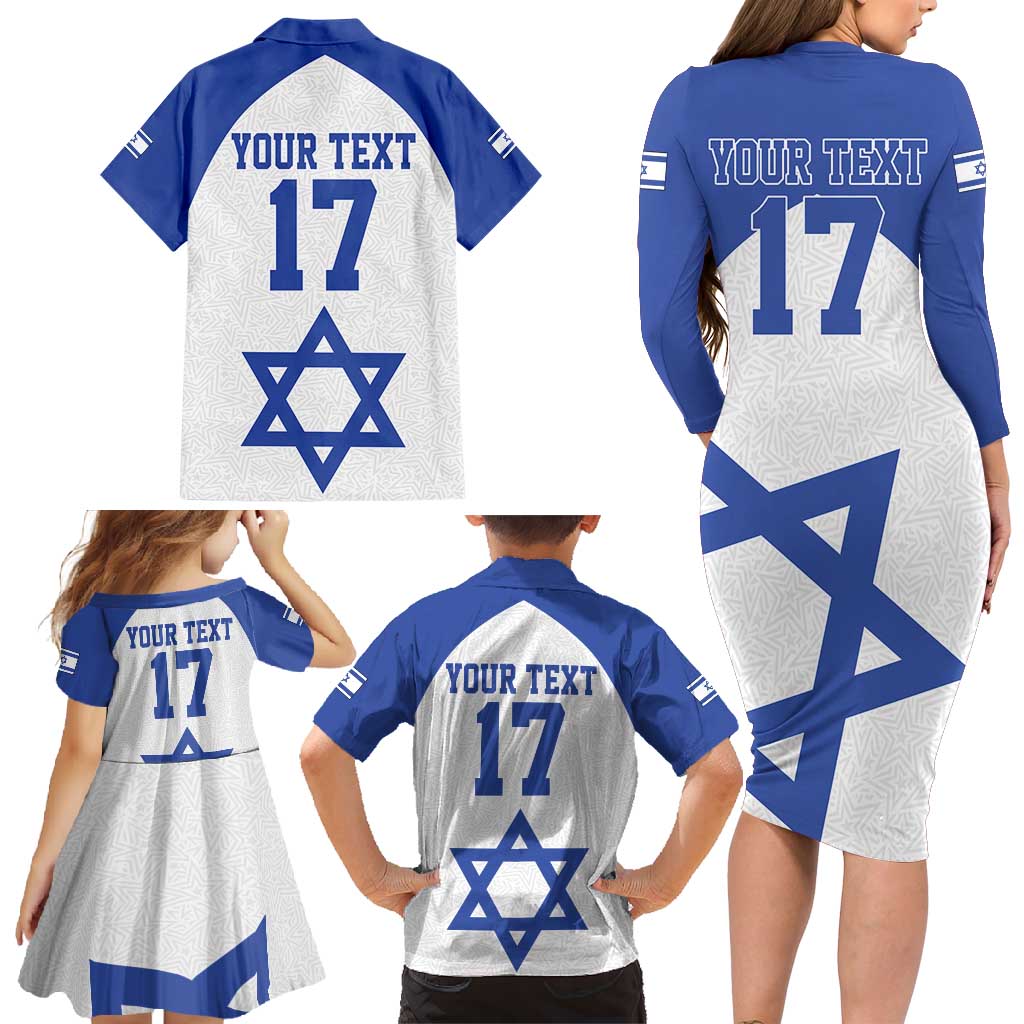 Custom Israel Football Go Champions Family Matching Long Sleeve Bodycon Dress and Hawaiian Shirt Sporty Style