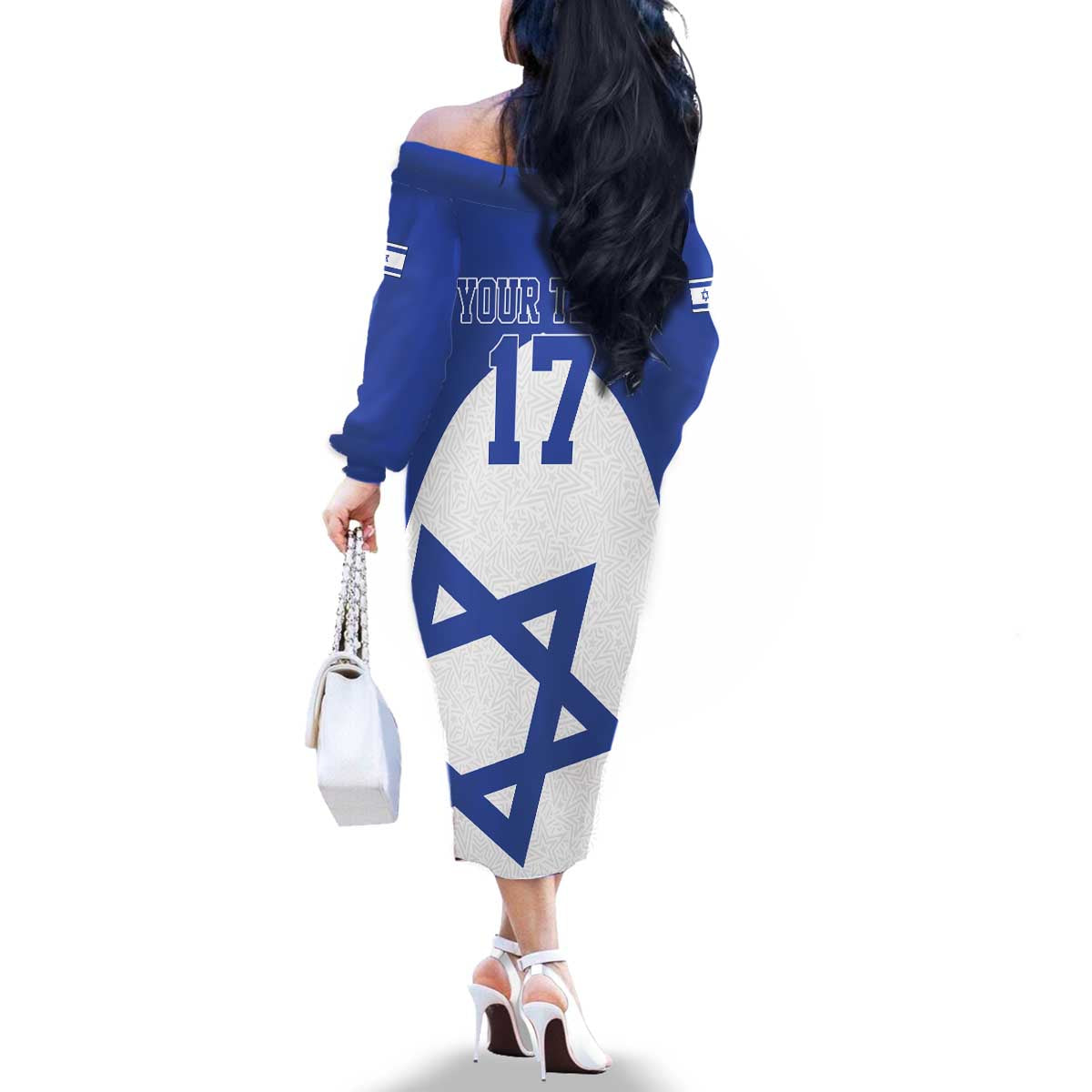 Custom Israel Football Go Champions Family Matching Off The Shoulder Long Sleeve Dress and Hawaiian Shirt Sporty Style
