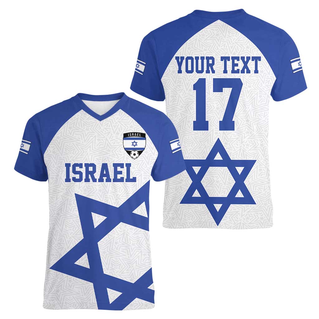 Custom Israel Football Go Champions Women V-Neck T-Shirt Sporty Style