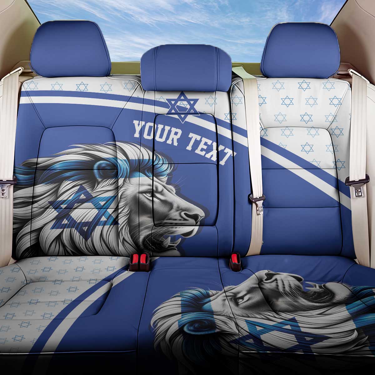 Personalized Israel Lion of Judah Back Car Seat Cover Flag and Coat of arms