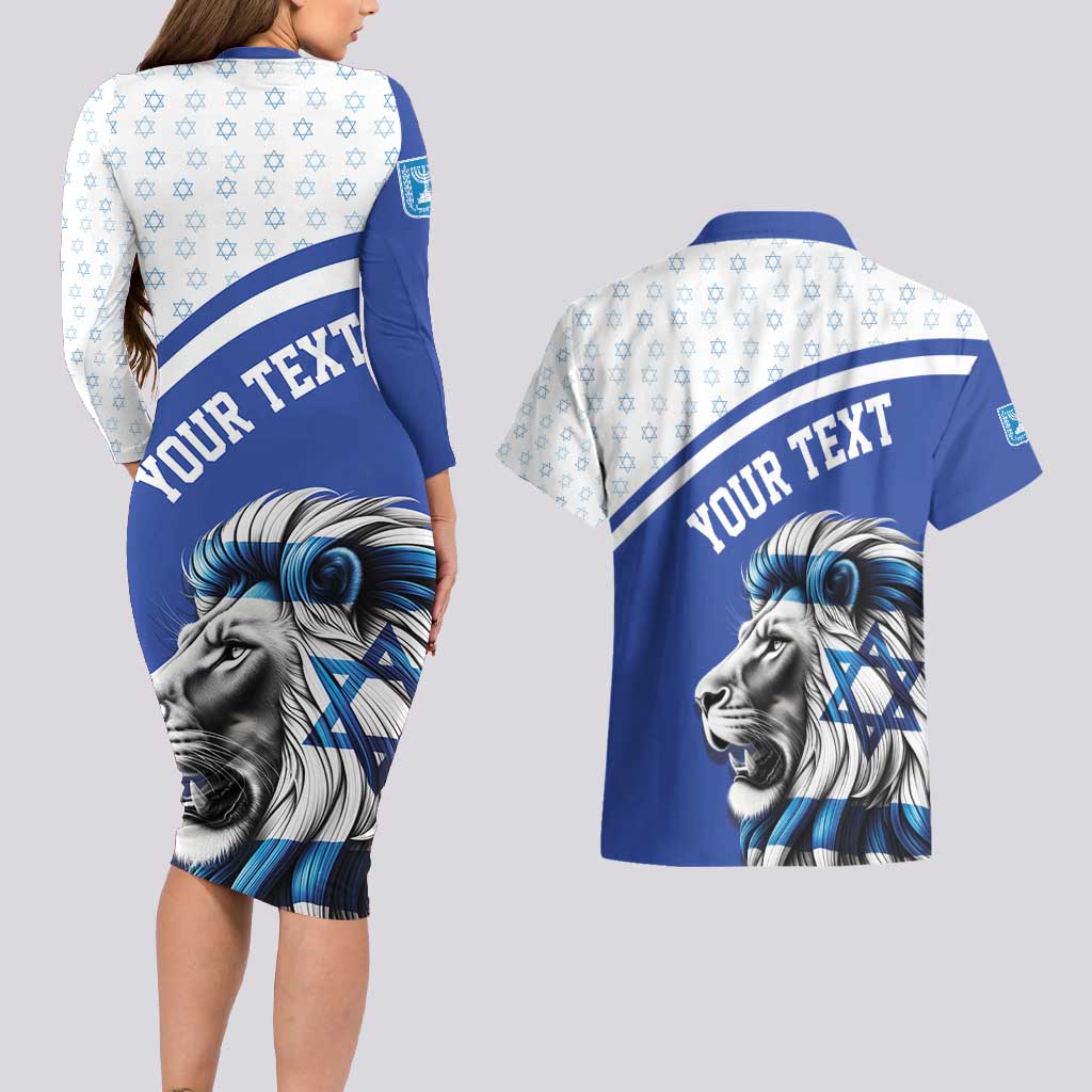 Personalized Israel Lion of Judah Couples Matching Long Sleeve Bodycon Dress and Hawaiian Shirt Flag and Coat of arms