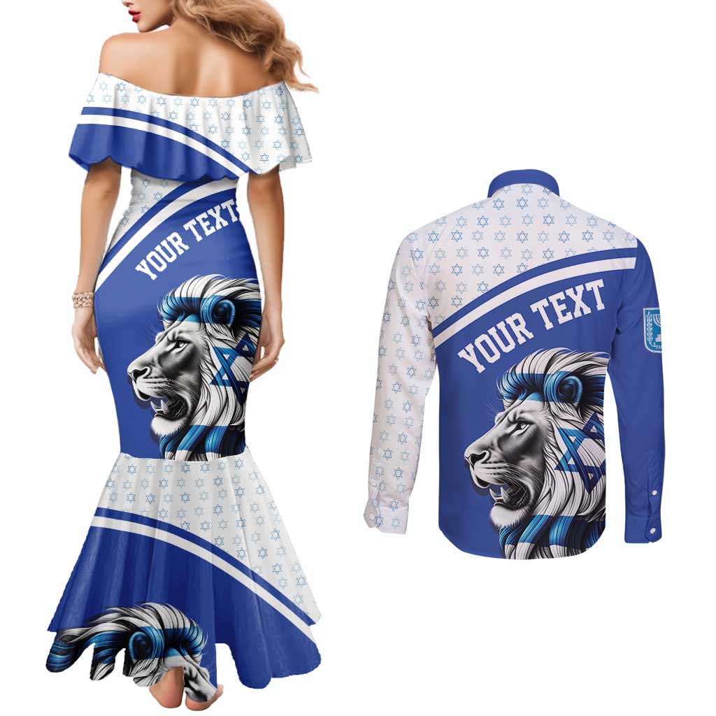 Personalized Israel Lion of Judah Couples Matching Mermaid Dress and Long Sleeve Button Shirt Flag and Coat of arms