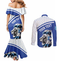 Personalized Israel Lion of Judah Couples Matching Mermaid Dress and Long Sleeve Button Shirt Flag and Coat of arms